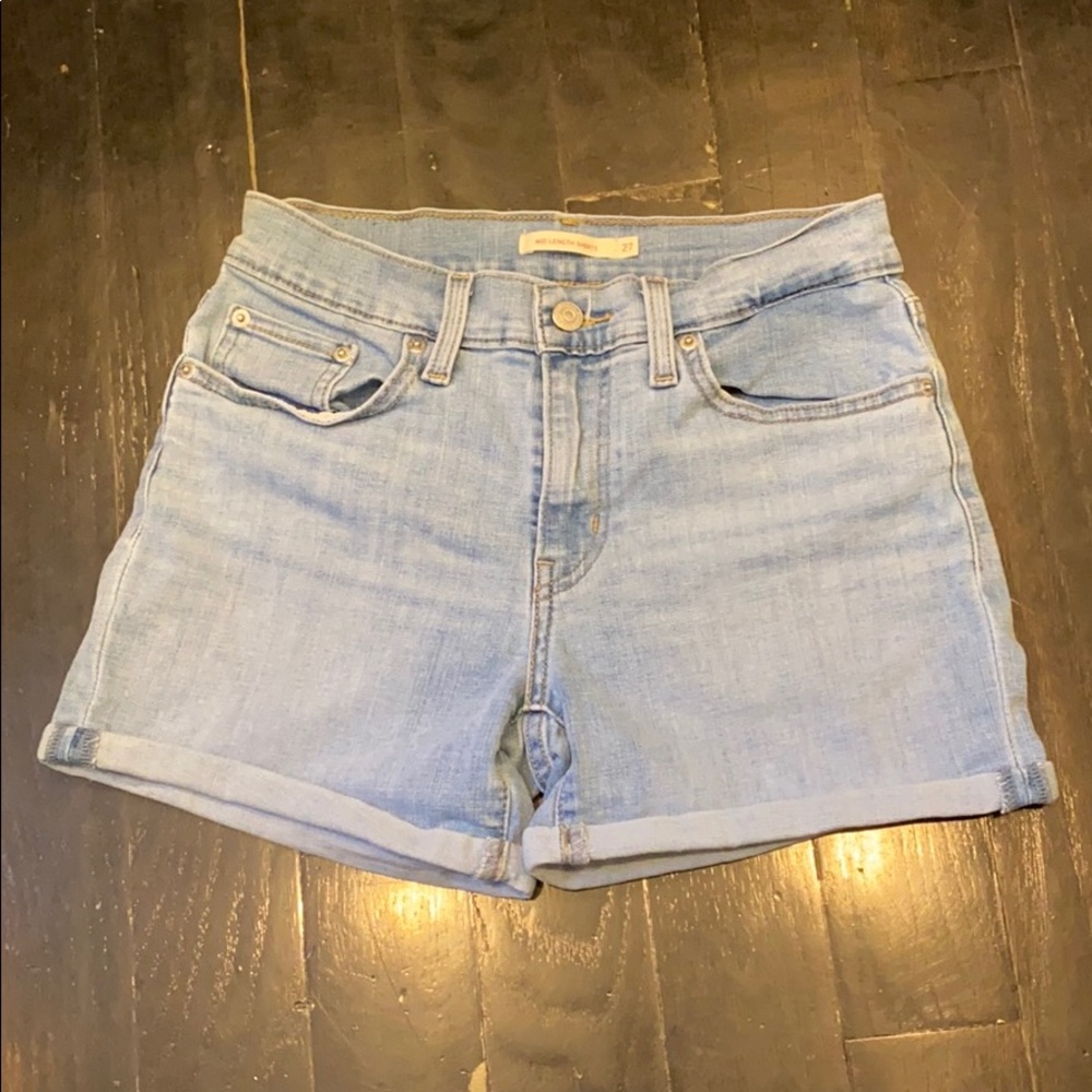Mid length jean shorts